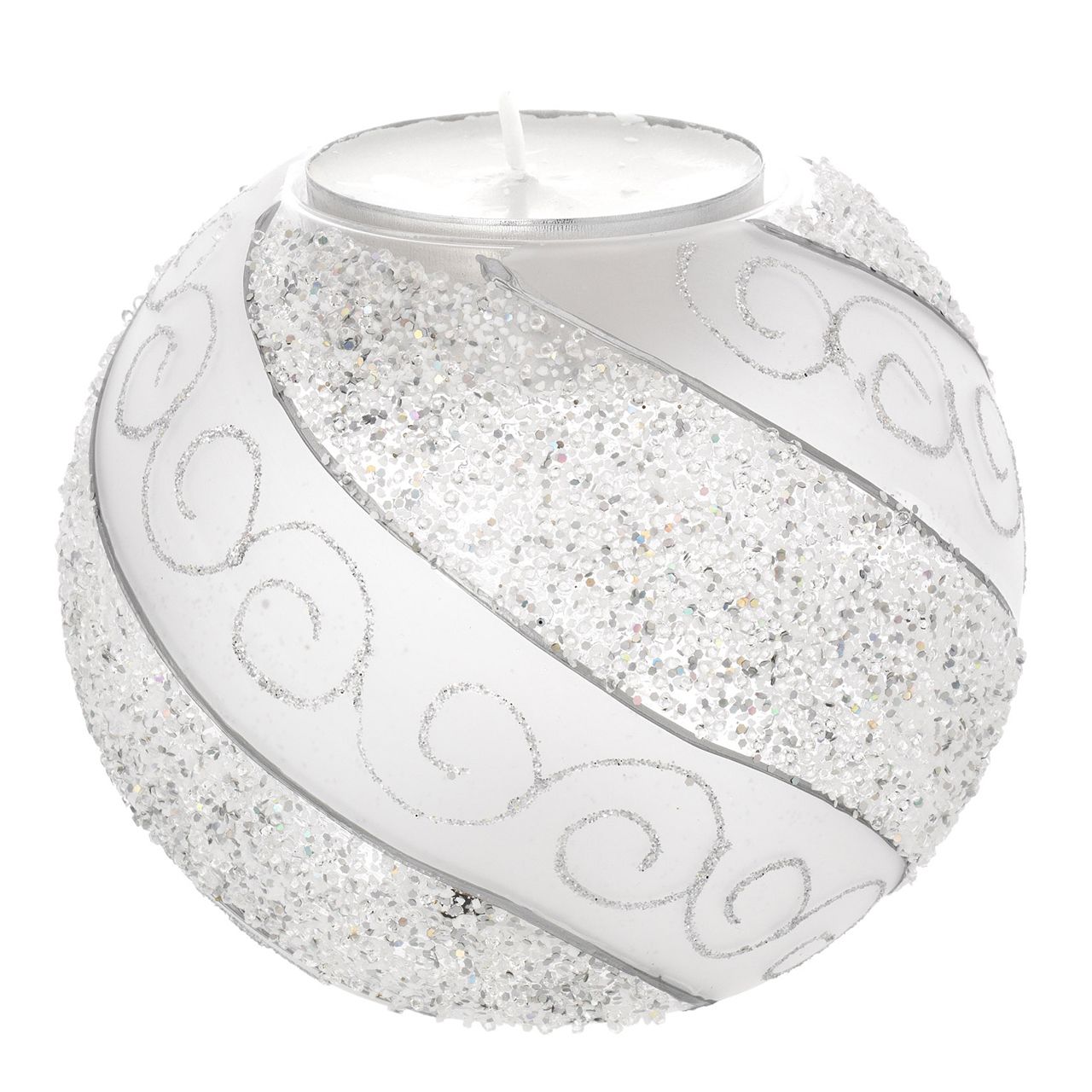 SFERA ONDE GLITTERATE ARGENTO D. 120 CON TEALIGHT MM 57